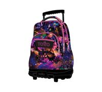 TOTTO Sac à dos scolaire à roulettes, modèle Renglones, capacité 26,21 litres, poche pour PC 14", poche bouteille, bretelles en S pour plus de confort, résistant, Fleur Galaxy, 32 x 45.5 x 18