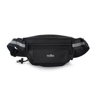 TOTTO - Sac Banane de Sport, modèle Running 2.0, Dimensions 24 x 11,5 x 7 cm, 2 Compartiments, Poche Avant pour Bouteille, détails réfléchissants, Porte-clés, Sangle réglable, Couleur Noire