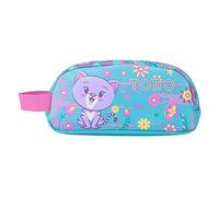 TOTTO Trousse d'école de Chaton et de Fleurs - Tropyglam Taille Standard, Bleu, ESTÁNDAR, Étuis