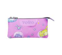 TOTTO Trousse Scolaire Trois Compartiments Chats astronautes - Conseil Taille Standard, Rose, ESTÁNDAR, Étuis