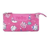 TOTTO Trousse Scolaire Trois Compartiments Rose fête Chatons - Plateau Taille Standard