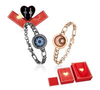 TOTWOO Bracelet Idéal pour les Couples à Distance, Bracelet Connecté avec Fonction Vibration, Chaîne Ajustable,Lot de 2, Chaîne Figaro, Noir, Or Rose, Coffret Cadeau Disponible