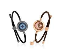 TOTWOO Bracelet Idéal pour les Couples à Distance,Bracelet Connecté avec Fonction Vibration,Nœud Tressé Ajustable,Boîtier en Acier Inoxydable,Soleil et Lune,Corde Milanaise,Noir,Or Rose