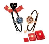 TOTWOO Bracelet Idéal pour les Couples à Distance, Bracelet Connecté avec Fonction Vibration, Nœud Tressé Ajustable, Boîtier en Acier Inoxydable,Lot de 2, Noir,Or Rose,Coffret Cadeau Disponible