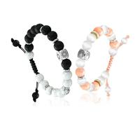TOTWOO Bracelets Perles pour Couples - Pierres Naturelles & Acier Inoxydable à Énergie Positive, Bracelets Réglables Soleil-Lune (non Connectés) - Le cadeau Parfait pour l'amour et l'amitié