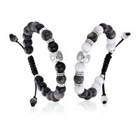 TOTWOO Bracelets Perles pour Couples - Pierres Naturelles & Acier Inoxydable à Énergie Positive, Bracelets Réglables Soleil-Lune (non Connectés) - Le cadeau Parfait pour l'amour et l'amitié
