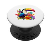 Toucan coloré - Oiseau Tropical Exotique - Motif Fleurs de la Jungle PopSockets PopGrip Adhésif