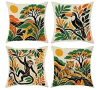 Toucan Housse de coussin d'extérieur lavable en machine pour patio, porche, terrasse, mobilier d'extérieur, singe tropical, léopard, vert d'été, 30,5 x 30,5 cm