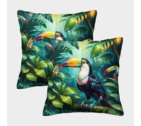 Toucan Jungle Art-Style d'illustration numérique Housse Coussin 2 Pièces Canapé Taie d'oreiller Décorative Housses Coussin Canapé Chaise Lit Jardin Chambre 40x40cm