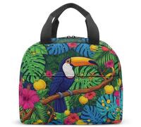 Toucan Jungle Print Sac à déjeuner isotherme, ultra léger 190 g, taille compacte 23 cm, refroidisseur thermique à fleurs tropicales pour étudiants (10)