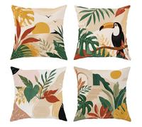 Toucan Lot de 4 housses de coussin décoratives modernes en velours doux lavables pour salon, chambre à coucher, loft, bureau, voiture, décoration de voiture, 50,8 x 50,8 cm, vert tropical
