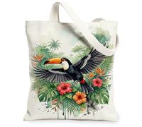 Toucan Sac fourre-tout en toile pour femme, motif feuilles de palmier d'hibiscus tropicales vives, vert d'été, lavable et réutilisable, idéal pour la famille, les amis, les collègues, la lecture, les