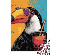 Toucan with Sunglasses Holding Bubble Tea Plaque Murale en Métal 70x50cm/1000pcs pour Le Salon Ou L’entrée, Cadeau De Crémaillère pour Les Collectionneurs De Plaques
