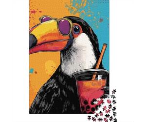 Toucan with Sunglasses Holding Bubble Tea Puzzle 1000 Pièces Educa Jouet en Bois Divertissement Créatif De l'art De La Décoration Jeu Éducatif Challenge Toy pour Adultes Et Enfants À Partir De 12 Ans