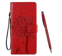 TOUCASA Coque pour Huawei Y6P,Coque Cuir PU Luxe Portefeuille à Aimant [Rétro Emboss Surface] Coque Rabat Portefeuille [Life Time Warranty] Étui (Rouge)