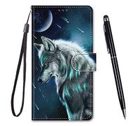 TOUCASA Coque pour Oppo A54 5G / A74 5G / A93 5G / A93s 5G,Coque Cuir PU Portefeuille à Aimant Colourful Design Coque Rabat Portefeuille [Créatif Peint] Étui (Loup Pensif)
