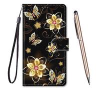 TOUCASA Coque pour Oppo A57S/A57 2022/A77 5G/Realme V23, Housse en Cuir PU Oppo A57S/A57 2022/A77 5G/Realme V23, 3 Emplacements Cartes Étui Coque Magnétique Etui Housse (Papillon Doré)