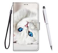 TOUCASA Coque pour Samsung Galaxy A04S/A13 5G/A04 4G/M13 5G, Housse en Cuir PU Samsung Galaxy A04S/A13 5G/A04 4G/M13 5G, 3 Emplacements Cartes Étui Coque Magnétique Etui Housse(Chat Aux Yeux Bleus)