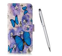 TOUCASA Coque pour Samsung Galaxy J4 Plus 2018, Housse Cuir Aimant Peinture à l'huile Gaufrage Exquis coloré Fleur de Mandala Papillon Animal Mignon Étui (Papillon Bleu)
