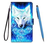 TOUCASA Coque pour Xiaomi Redmi 7A,Coque Cuir PU Portefeuille à Aimant Colourful Design Coque Rabat Portefeuille [Créatif Peint] Étui pour Xiaomi Redmi 7A (Blu-Ray Wolf)