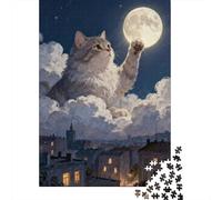 Touch de Lune de Chat géant Puzzle 1000 Pièces Adultes intéressant Puzzles 1000 Pièces Jeu Éducatif Décor À La Maison 52x38cm/1000pcs