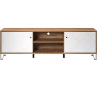 Touch Meuble TV 2 portes, 2 espaces ouverts, finition chêne, blanc mat.