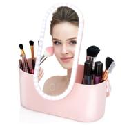 Touch of Beauty Organisateur de Maquillage avec Miroir LED - Trousse de Maquillage de Voyage - 24,1 x 10,4 x 11,7 cm - Éclairage LED réglable - Câble de Charge USB - Plastique - Rose