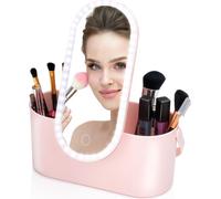 Touch Of Beauty Organiseur de Maquillage avec Miroir LED Pochette Cosmétique de Voyage 24.1 x 10.4 x 11.7CM Eclairage LED réglable Câble de recharge USB inclus Plastique Rose