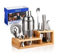 Touch of Mixology Kit de Barman avec Shaker à Cocktail, Support en Bambou élégant, becs verseurs pour Une expérience Parfaite de mélange de Boissons - Ensemble de 14 pièces pour Le Bar