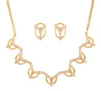 Touch Stone Gold Tone indien Bollywood Pretty zigzag Work and White Rhinestones Party Wear Necklace Set