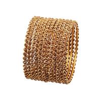 Touch Stone Golden Bangle Collection Yellow Rhinestone Traditional Single Line Stunning indien Bollywood Designer Jewelry Metal Bangle Bracelets in antique gold Tone for Women. Set of anniversaire