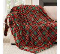 Touchat Couverture de Noël à carreaux pour canapé, sofa et lit, couverture polaire à carreaux en peluche, légère, décoration rustique, 127 x 152,4 cm (carreaux rouge et vert)
