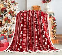 Touchat Couverture de Noël en sherpa, pelucheuse, douce et confortable, en flanelle polaire et microfibre pour canapé, lit, canapé (127 x 152,4 cm, renne rouge)