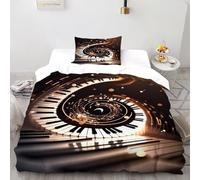 Touches de Piano en Spirale Housse De Couette 2 Pièces Starlit Sky Theme Imprimé Parure De Lit Microfibre Adulte avec Fermeture Éclair 1 Taie d'oreiller Single(135x200cm)
