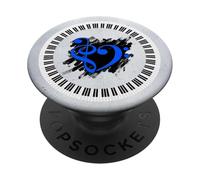 Touches de Piano Musicales Bleues en Forme de cœur sur Coups de Pinceau PopSockets PopGrip Adhésif