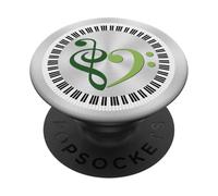 Touches de Piano Musicales clé de Basse Coeur forêt et Mousse Vert PopSockets PopGrip Adhésif