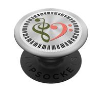 Touches de Piano Musicales en Forme de e Basse en Forme de cœur Vert Olive et Saumon foncé PopSockets PopGrip Adhésif