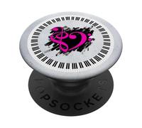 Touches de Piano Musicales Fuchsia clé de Basse cœur sur Coups de Pinceau PopSockets PopGrip Adhésif