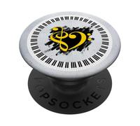 Touches de Piano Musicales Jaunes en Forme de cœur sur Coups de Pinceau PopSockets PopGrip Adhésif