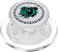 Touches de Piano Musicales Turquoise clé de Basse cœur sur Coups de Pinceau PopSockets PopGrip pour MagSafe