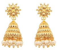 Touchstone Bollywood indien bahubali renommée ethnique royal charme designer boucles d'oreilles chandelier lustre accroché avec de fausses perles pour femme Blanc