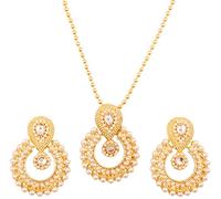 Touchstone Bollywood indien élite mughal kundan polki chercher chandbali lune fausses perles concepteur de mariée bijoux pendentif ensemble pour femme Ton d'or