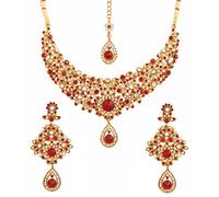 Touchstone Bollywood indien marron blanc classique mariage usure bijoux collier ensemble pour femme Bordeaux