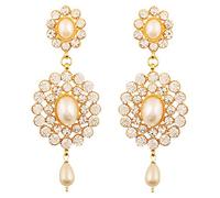 Touchstone Bollywood indiennes adorables fausses perles et cristaux blancs éblouissantes boucles d'oreilles de lustre bijoux de mariée pour femme Blanc