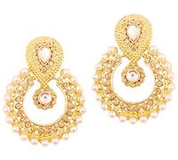 Touchstone Chandbali moon Kundan Polki fausses perles et rhin jaune miel longues boucles d'oreilles créateur bijoux lustre boucles d'oreilles pour femme Jaune