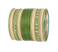 Touchstone "Colorful 2 Dozen Bangle Collection Indian Bollywood Pastel Parrot Green Golden Glaze Designer Jewelry Special Large Size Bangle Bracelets Set of 24 in Gold Tone for Women.