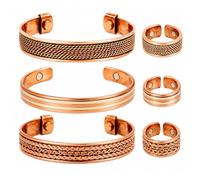Touchstone en cuivre magnétique forgé à la main avec du fil de fer en spirale tressé Minimaliste 3 bracelets et une bague identique en deux tons pour tous.