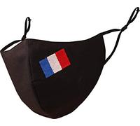 Touchstone French Flag Embroidered 3 Layer Large Size Cotton Face Masks Reusable Machine Washable Adjustable for Men, Women. (Pack of 1). Black