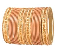 Touchstone Indian Bollywood "Colorful 2 Dozen Bangle Collection" Golden Glitters Textured Peach Designer Jewelry Special Bangle Bracelets Set Of 24 In Gold Tone For Women.