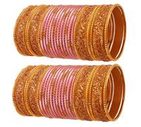 Touchstone Indien Bollywood Glamorous Fashion Poignet Améliorant des Paillettes Dorées Scintillantes Texturé Couleur Pêche Designer Bijoux Bracelets Bracelet Chura. Lot de 48 en Ton Or pour Femme.